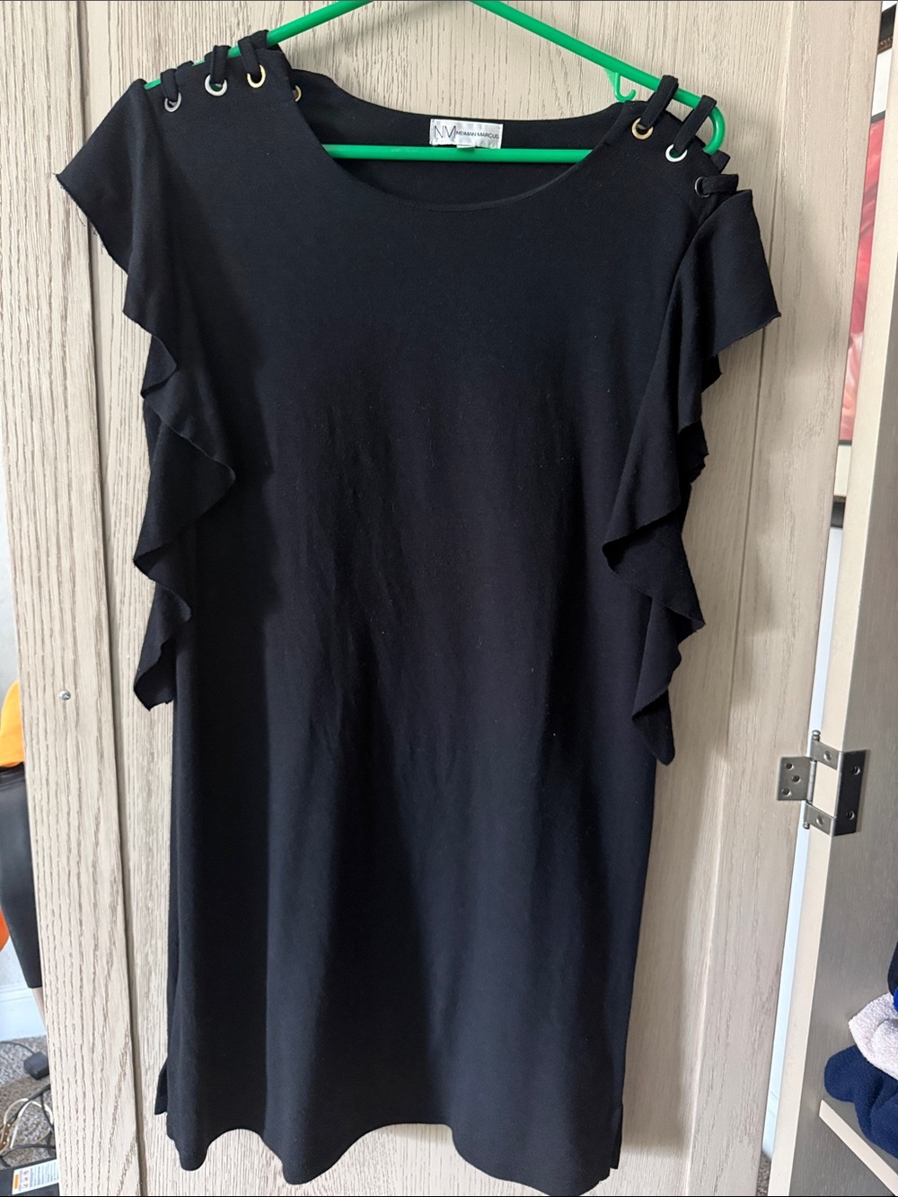 Neiman Marcus Black Ruffle Sleeve Tunic Top